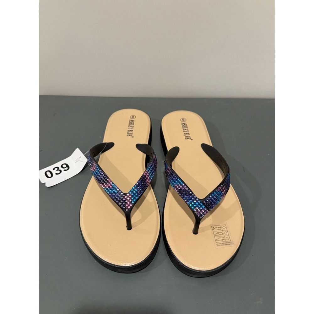Ashley Blue Thong Sandal Blue Purple Turquoise Sequin Flip Flop Womens 9